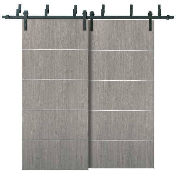 Sartodoors Bypass 60x80 with 6.6' Hardware Planum 0020 Grey Oak Heavy Duty Rails Kit Steel Set Double Sliding PLANUM20BBB-SD-60